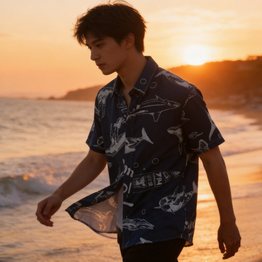 เสื้อยูกาต้าฮาวาย ลายดอกไม้แขนสั้น ทรงคลีฟิคหลวม เหมาะสำหรับชายหาดและใส่เล่น ๆ