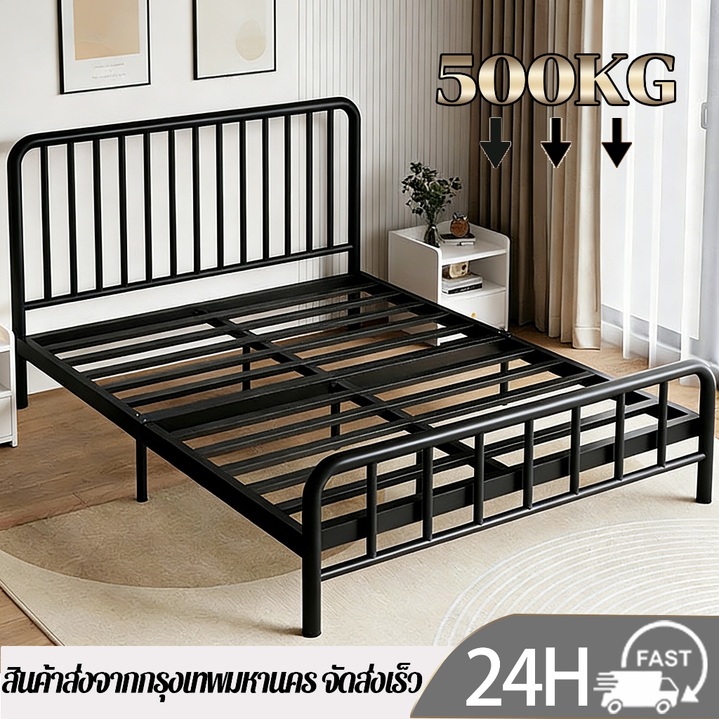 เตียงเหล็ก เตียงเหล็ก เตียงนอน เหล็กกลม 3.5/4/5ฟุต แบริ่งน้ำหนัก 500 กก. Benz _ Store