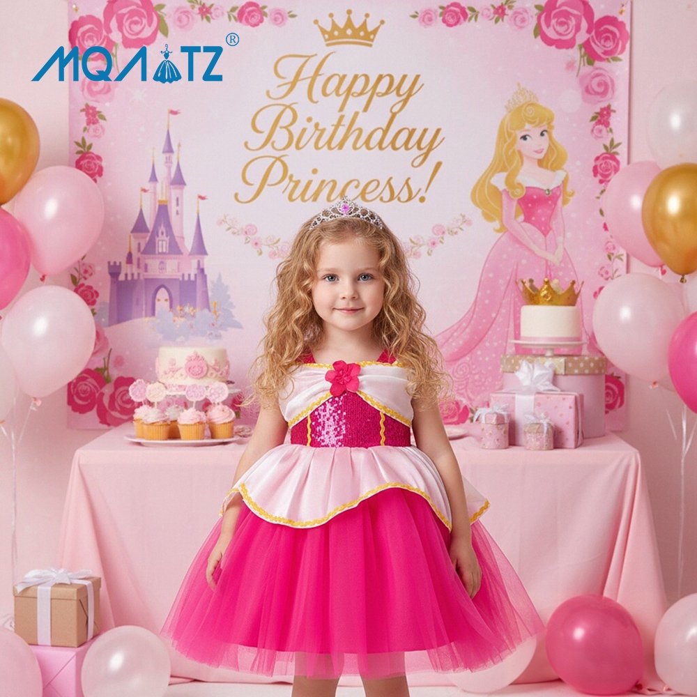 Mqatz เด็กสาวกุหลาบคอสเพลย์ชุดวันเกิดสาวเด็กเครื่องแต่งกายลูกไม้ชุดเจ้าหญิงน่ารักสาวพรรคเสื้อผ้า0-4ป