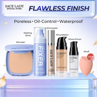 SACE LADY Face Makeup Set 6pcs Powder&Primer&Liquid Foundation&Setting Spray Matte Long Lasting Natural Smooth Skin Cosmetics