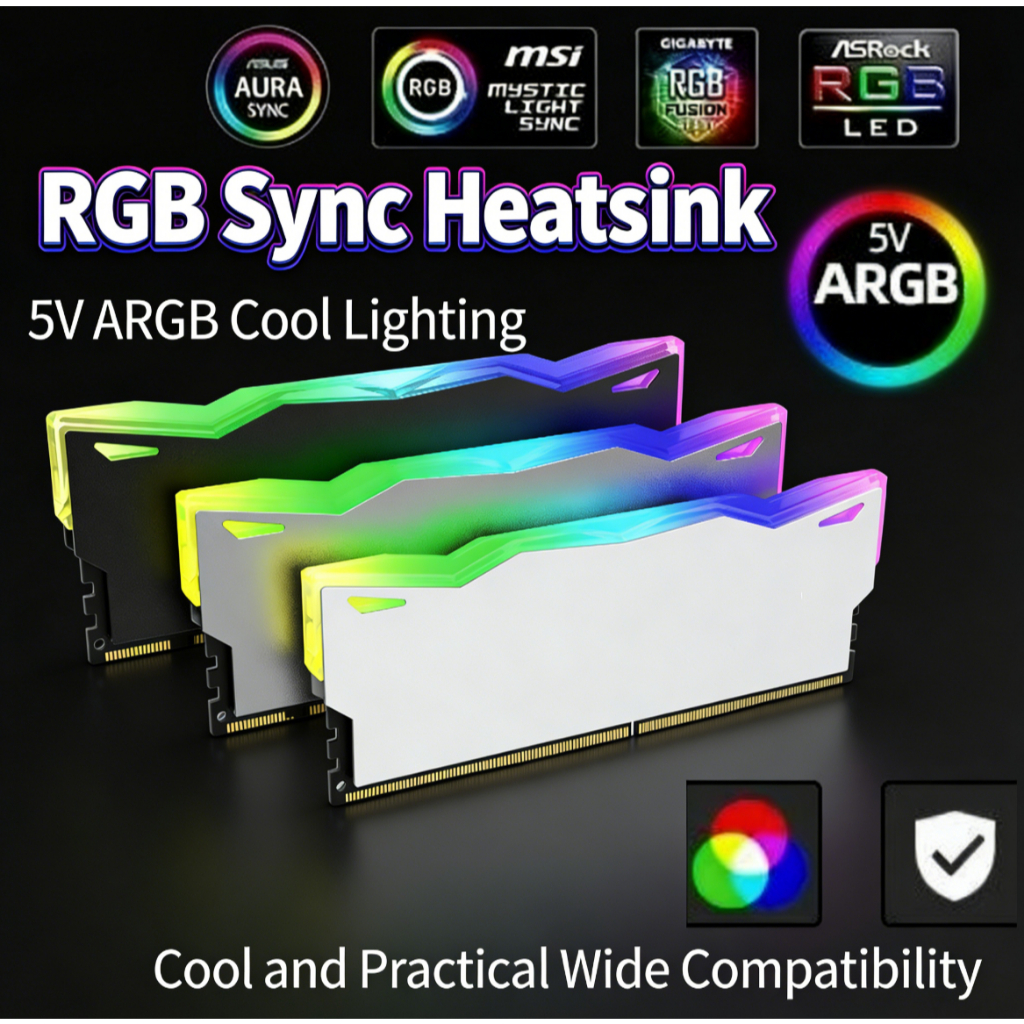 ARGB RAM ฮีทซิงค์คูลเลอร์ | Universal สําหรับ DDR3 DDR4 DDR5 ECC RGB หน่วยความจําตัวกระจายความร้อน
