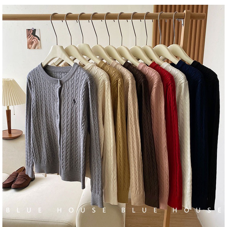 TLHGQ เสื้อคาร์ดิแกนถักบิดปักม้าสําหรับผู้ชายและผู้หญิงคู่เสื้อกันหนาว