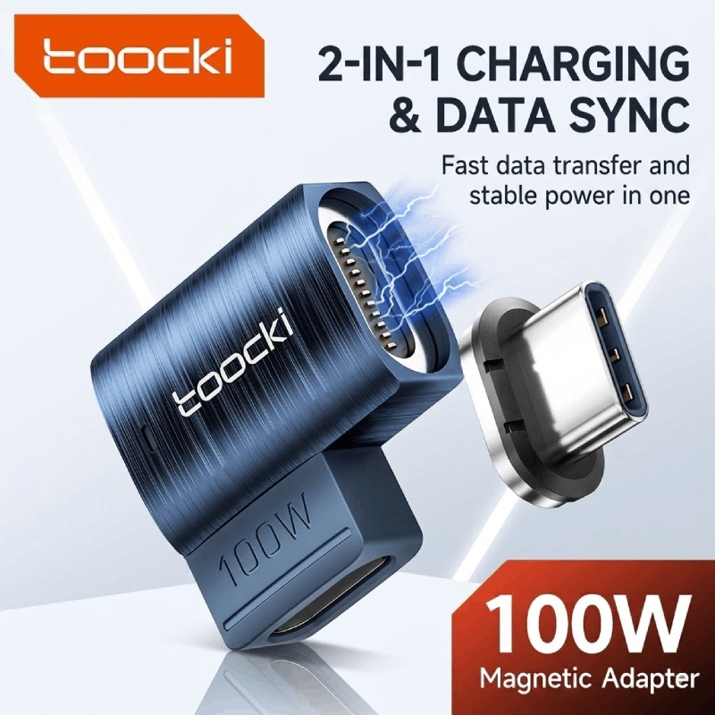 Toocki 100W USB C ถึง Type C อะแดปเตอร์แม่เหล็ก 2 in 1 PD Fast Charging Type C Connector ข้อมูล Sync 90 องศา USB C ตัวแปลงแม่เหล็ก