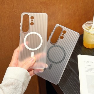แม่เหล็กชาร์จไร้สายเคสโทรศัพท์สําหรับ Samsung Galaxy S26 S23 S24 S25 Ultra S24 Plus เส้นแนวตั้ง Grain Matte Clear Hard Cover
