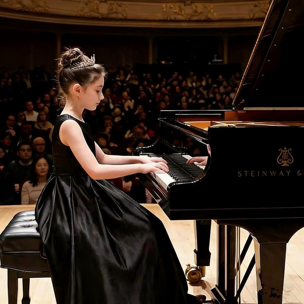 2026 สาวซาตินสีดําชุดราตรีเด็กยาวเปียโนประสิทธิภาพเครื่องแต่งกายหก Orchestra High-End Performance