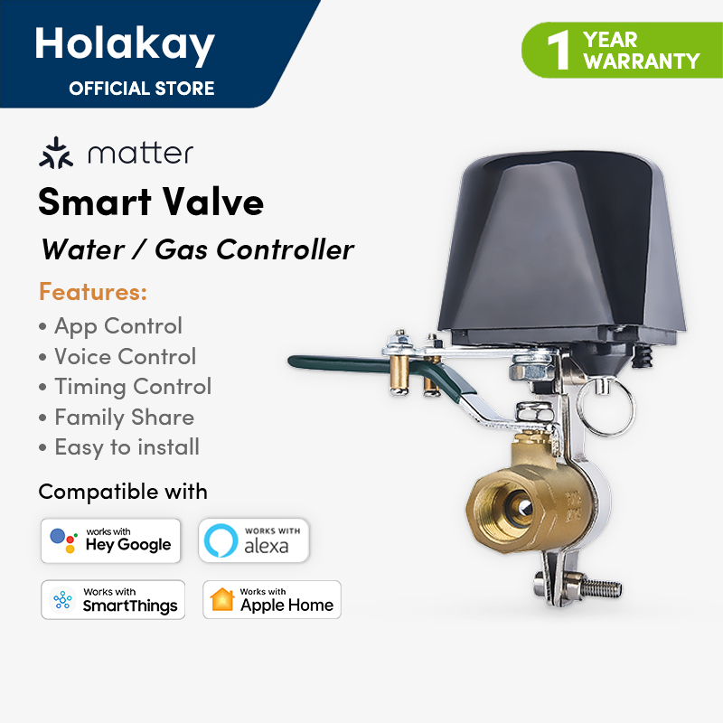 Matter Smart Water Shut Off Valve - ตัวควบคุมวาล์วอัตโนมัติพร้อมตัวจับเวลา เข้ากันได้กับ Alexa/Googl