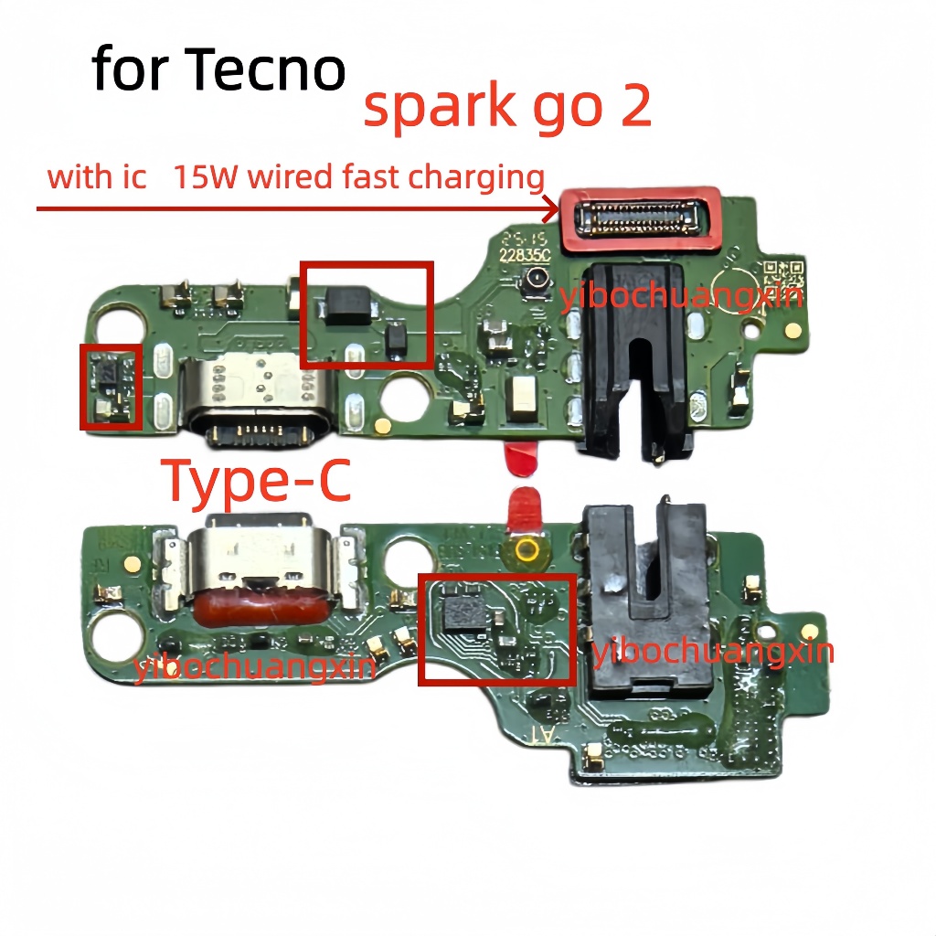 เหมาะสําหรับ Tecno Spark go 1 2 พอร์ตชาร์จ USB บอร์ดชาร์จเมนบอร์ดสายริบบิ้นแบบยืดหยุ่นปลั๊กหางโทรศัพท์พร้อมสายเคเบิลข้อมูล IC