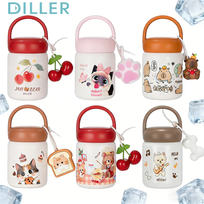 Diller เซรามิค liner สแตนเลส Mini กระติกน้ําสูญญากาศ Thermos ดื่มขวดน้ําน่ารัก 200ml D240576