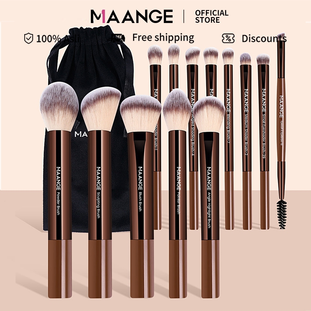 MAANGE ความต้องการ 13ชิ้น แปรงแต่งหน้าหลอดอลูมิเนียมคุณภาพสูงแบบพกพาผงเริ่มต้นแปรงแต่งหน้า 52037