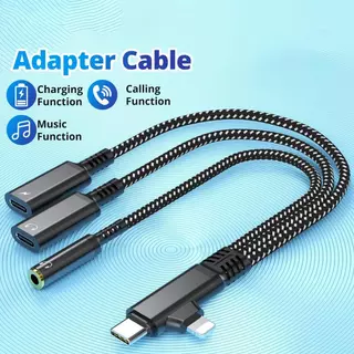 Ankndo 4 in 1 สายสัญญาณเสียง Fast Charging Type C ชาย Dual Type C 3.5 มม.หญิงสายแปลงสําหรับ iP 15 16 Samsung