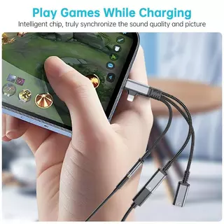 Ankndo 4 in 1 สายสัญญาณเสียง Fast Charging Type C ชาย Dual Type C 3.5 มม.หญิงสายแปลงสําหรับ iP 15 16 Samsung