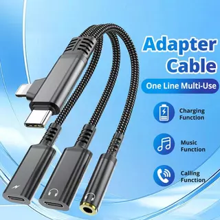 Ankndo 4 in 1 สายสัญญาณเสียง Fast Charging Type C ชาย Dual Type C 3.5 มม.หญิงสายแปลงสําหรับ iP 15 16 Samsung