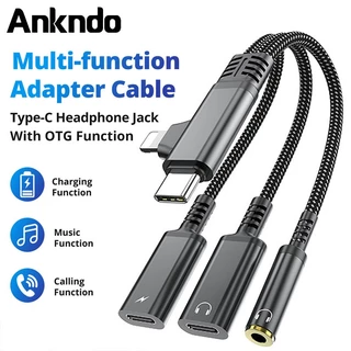 Ankndo 4 in 1 สายสัญญาณเสียง Fast Charging Type C ชาย Dual Type C 3.5 มม.หญิงสายแปลงสําหรับ iP 15 16 Samsung