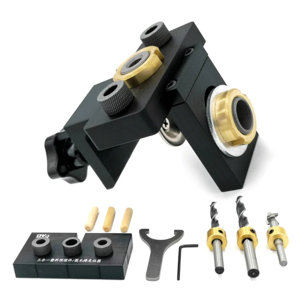 3 in 1 Adjustable Doweling Jig Woodworking Pocket Hole Jig With 8/15mm Drill Bit For Drilling Guide Locator Puncher Tools