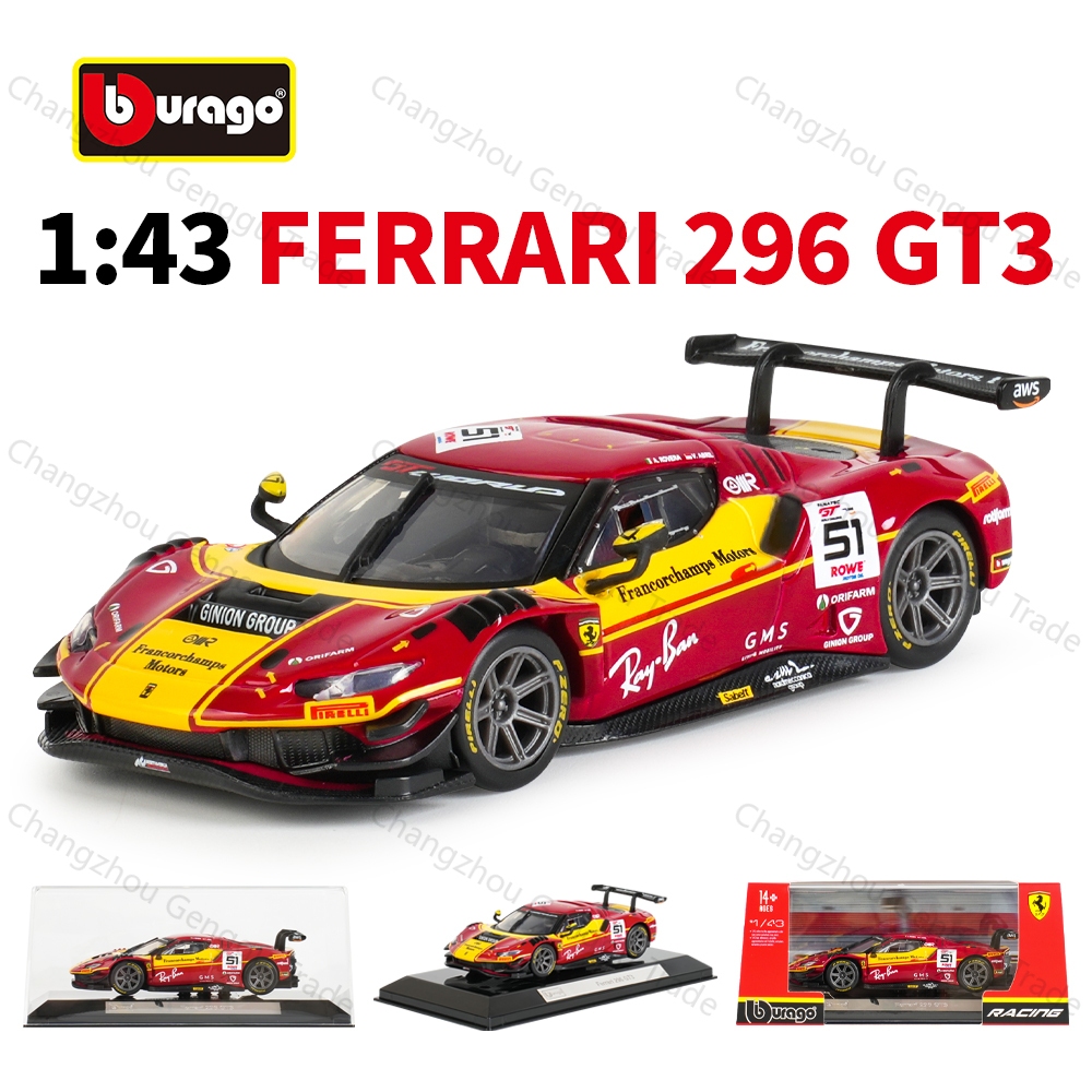 Bburago 1:43 Ferrari 296 GT3 2025 Static Die Castยานพาหนะสะสมรุ่นรถแข่งของเล่น