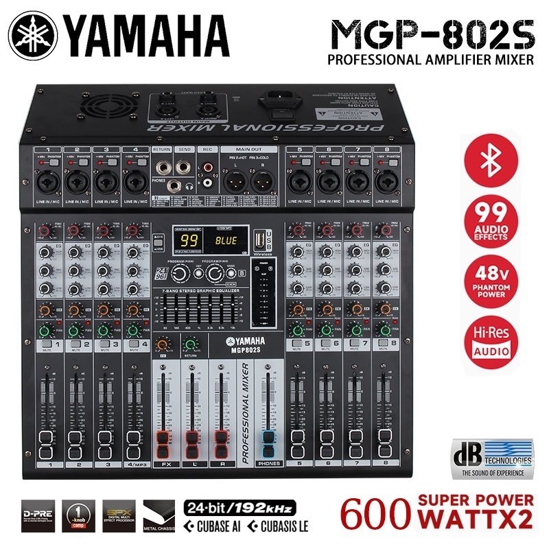 YAMAHA MGP802S AMPLIFIER MIXER Professional Power MIXER พร้อม Power AMPLIFIER MIXER, ในตัว DSP Remix