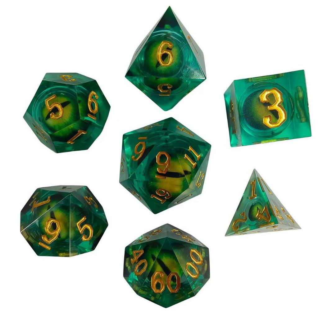 ชุดลูกเต๋า DND, แบบอักษรคู่, Dungeons & Dragons ลูกเต๋า RPG เรซิ่น, แกนเหลว 7 ชิ้น, ชุดลูกเต๋า Polyh