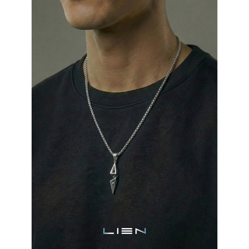 LIEN สร้อยคอจี้คริสตัลสีฟ้าผู้ชาย| 60+5ซม|เหล็กไทเท|กันน้ํากันน้ํา| มินิมอล|เรือ 24 ชม.