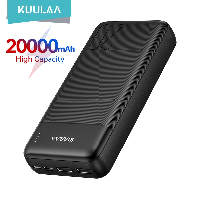 KUULAA 20000mAh พาวเวอร์แบงค์แบบพกพาแบบดิจิตอล แบตสํารองชาร์จเร็ว เหมาะสําหรับ iPhone Android