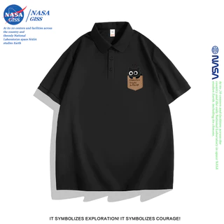 NASA เสื้อโปโล ผู้ชายผู้หญิง ทรงสวย summer POLO แมวพ็อกเก็ต พิมพ์ลาย ผ้าเย็นใส่สบายโพลีเอสเตอร์ ระบายอากาศ