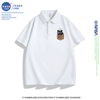 NASA เสื้อโปโล ผู้ชายผู้หญิง ทรงสวย summer POLO แมวพ็อกเก็ต พิมพ์ลาย ผ้าเย็นใส่สบายโพลีเอสเตอร์ ระบายอากาศ