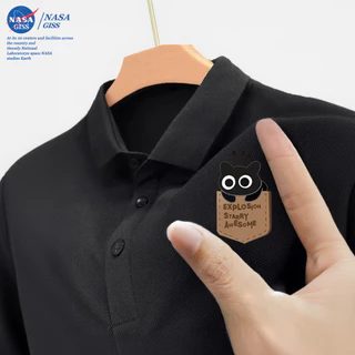 NASA เสื้อโปโล ผู้ชายผู้หญิง ทรงสวย summer POLO แมวพ็อกเก็ต พิมพ์ลาย ผ้าเย็นใส่สบายโพลีเอสเตอร์ ระบายอากาศ