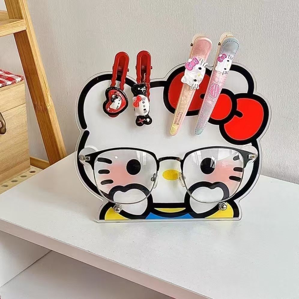 ((Hello Kitty) กรอบแว่นตาอะคริลิคและกิ๊บติดผมเครื่องประดับจัดเก็บอุปกรณ์เดสก์ท็อปมูลค่าสูง