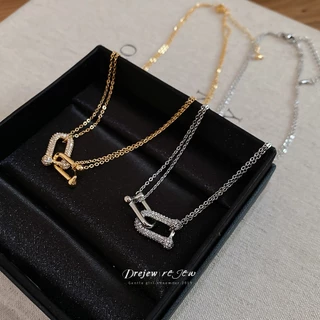 DREJEW U-Lock Zircon สร้อยคอผู้หญิงทอง/เงิน Tone Minimalist Edgy ออกแบบแฟชั่นทุกวันอินเทรนด์อุปกรณ์เสริมคอ
