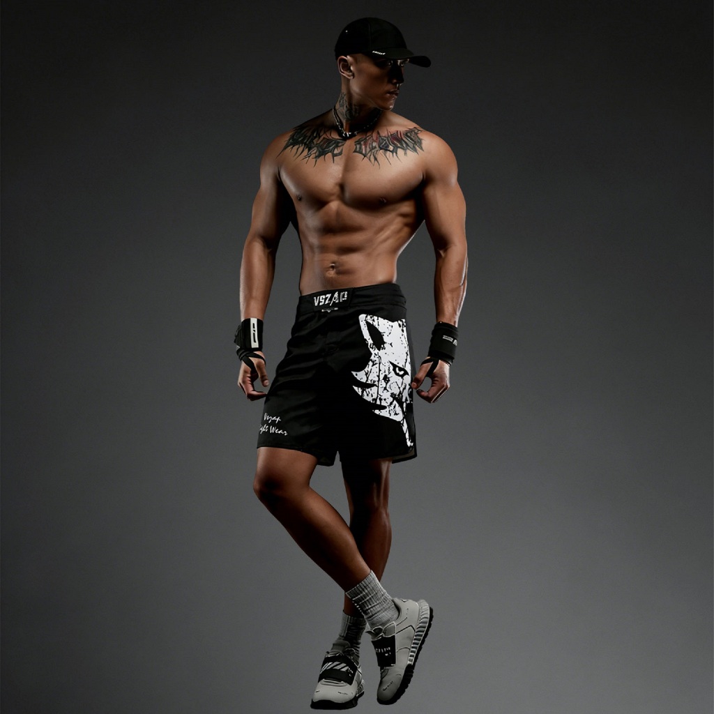 VSZAP Giant Wolf Face Sports Leisure Gym Shorts Wear-Resistant Quick-Drying Training Muay Thai
