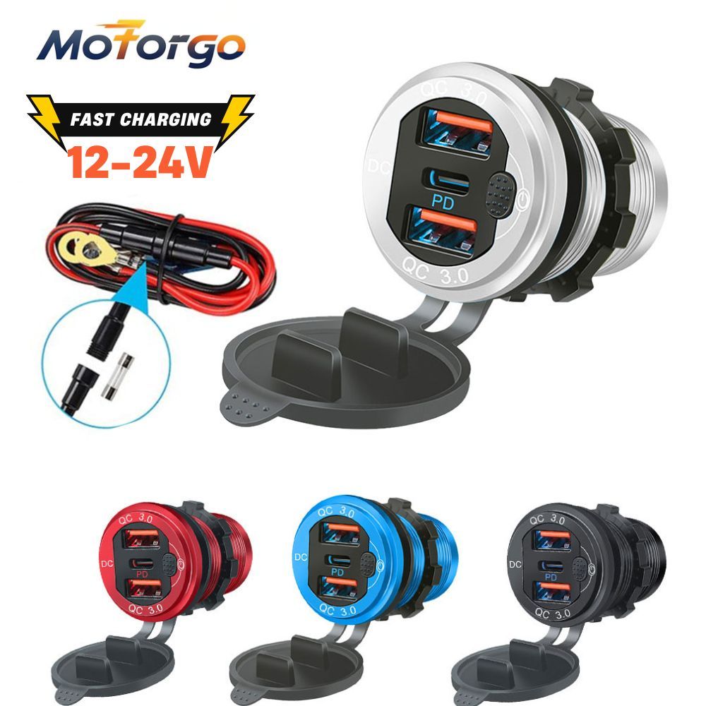 ใหม่ล่าสุด Car Charger QC 3.0 อลูมิเนียม 12 V/24 V รถ 3 พอร์ตอะแดปเตอร์ชาร์จพร้อมสวิตช์ PD Type C Triple Quickly Charger