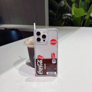 แฟชั่น Float Coca Cola Flow Liquid Quicksand เคสโทรศัพท์สําหรับ IPhone 15 14 13 12 11 Pro Max 15 14 Plus อะคริลิค Hard PC ฝาหลังกันกระแทกป้องกันปลอก
