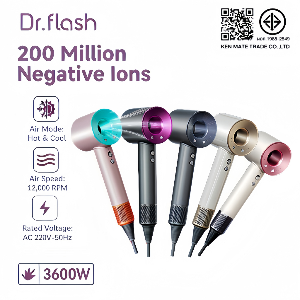 【รับประกัน 3ปี】Dr.Flash High-Speed Hair Dryer ไดร์เป่าผมความเร็วสูง 120000 รอบ/นาที  ไดร์เป่าผม 3600W
