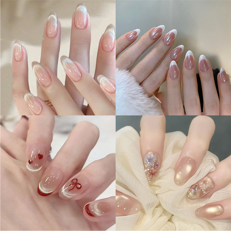 [กาวฟรี] เล็บปลอมติดกาวฟรี เล็บสั้นทรงอัลมอนด์ เครื่องประดับสงกรานต์ กันน้ำ