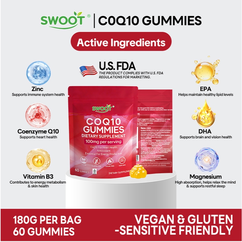 SWOOT CoQ10 Coenzyme Gummy Heart Healthy Energy Anti-aging Skin Healthy Halal