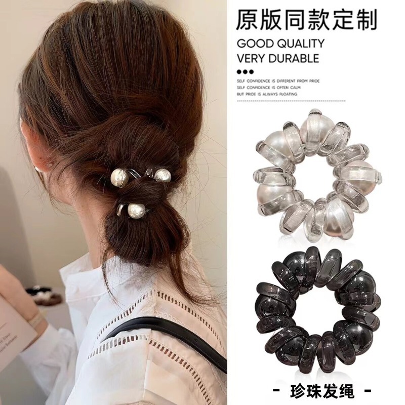 ห่วงยางรัดผมแบบยืดหยุ่นมุก สไตล์หางม้าต่ำ ทนทานและสวยงาม