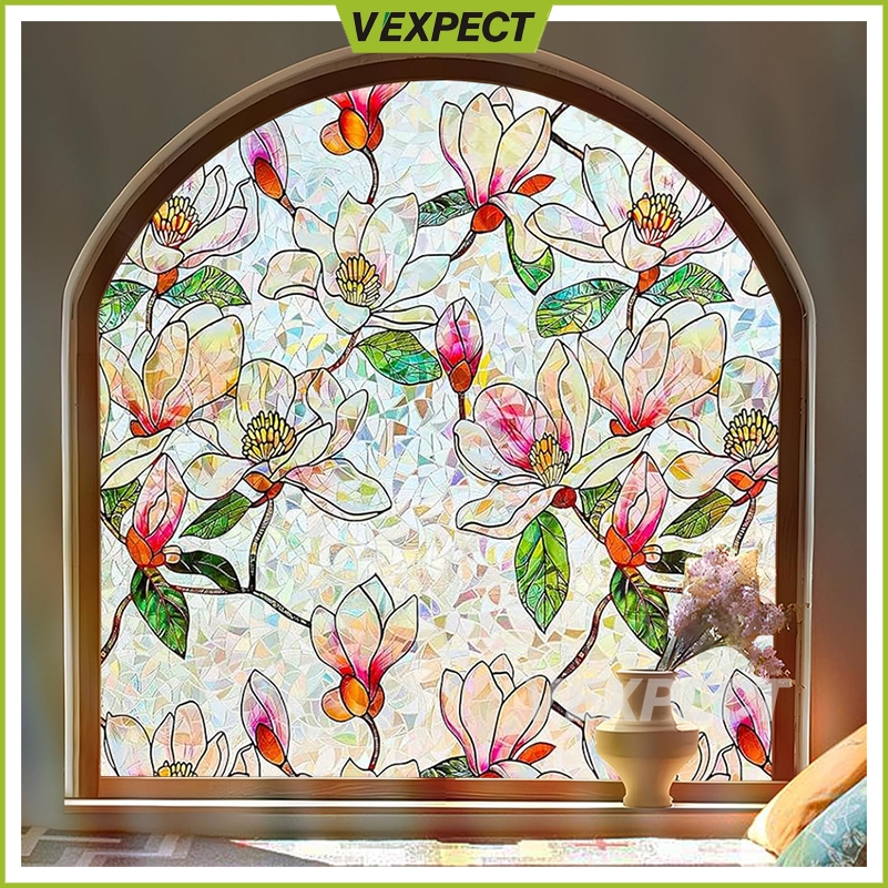 สายรุ้งผลดอกไม้ลายกระจกสีสติกเกอร์สําหรับตกแต่งบ้าน,สติกเกอร์ฟิล์มความเป็นส่วนตัวหน้าต่างไม่กาว