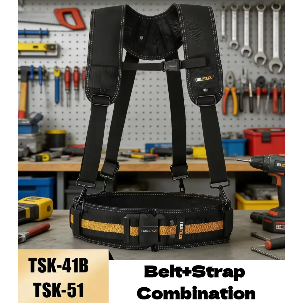 TOOLSTACK Heavy Duty เข็มขัดทํางาน Suspenders ชุดปรับเบาะสายคล้องไหล่สําหรับก่อสร้างและช่างไม้ TSK-41B + TSK-51