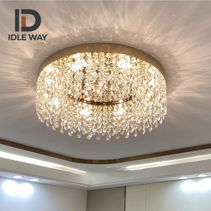 IDLEWAY โคมไฟเพดานคริสตัล WD5372 LED รอบหรูหราห้องนอนห้องนั่งเล่นสแตนเลสโคมไฟสไตล์ใหม่
