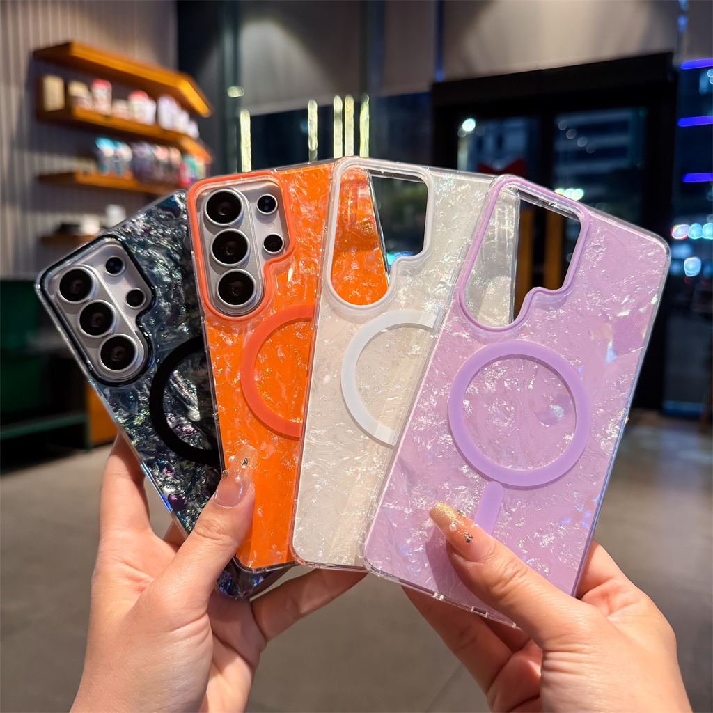 แฟชั่น ลายเปลือกหอย Magnetic เคส For Samsung Galaxy S26 Ultra S26 Plus S26 S25 FE S25 Ultra S25 Plus S25 S24FE S24 Ultra S24 Plus S24 Case เคสโทรศัพท์ใหม่ IMD ป้องกันการตก เคสมือถือซัมซุง