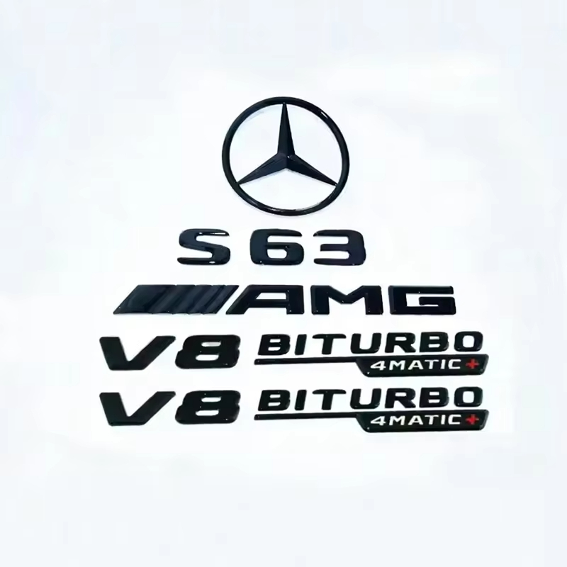 ABS สีดํา S63 S65 Embelm ตัวอักษร V8 BITURBO 4MATIC สําหรับ Mercedes Benz W222 S63 S65 AMG Badge AMG