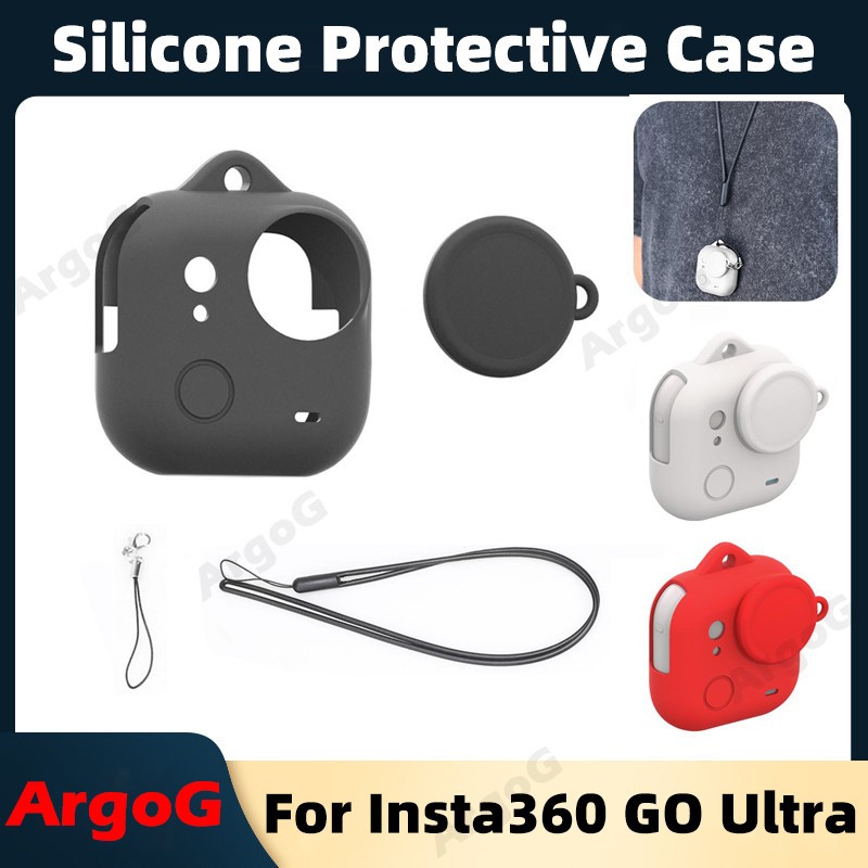 ArgoG เคสซิลิโคนพร้อมฝาครอบเลนส์ สำหรับ Insta360 GO Ultra กันกระแทก กันลื่น พร้อมสายคล้อง อุปกรณ์เสร
