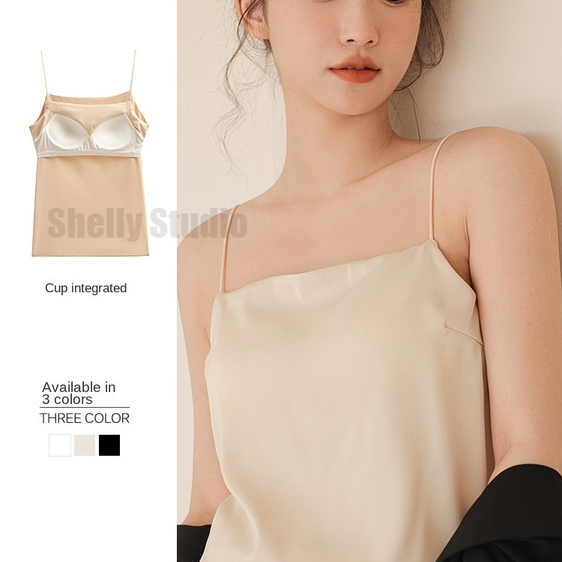 เสื้อสายเดี่ยว ผ้าซาติน ผ้าไหม พร้อมแผ่นรองหน้าอก สวยงามมาก ไซซ์ S-2XL