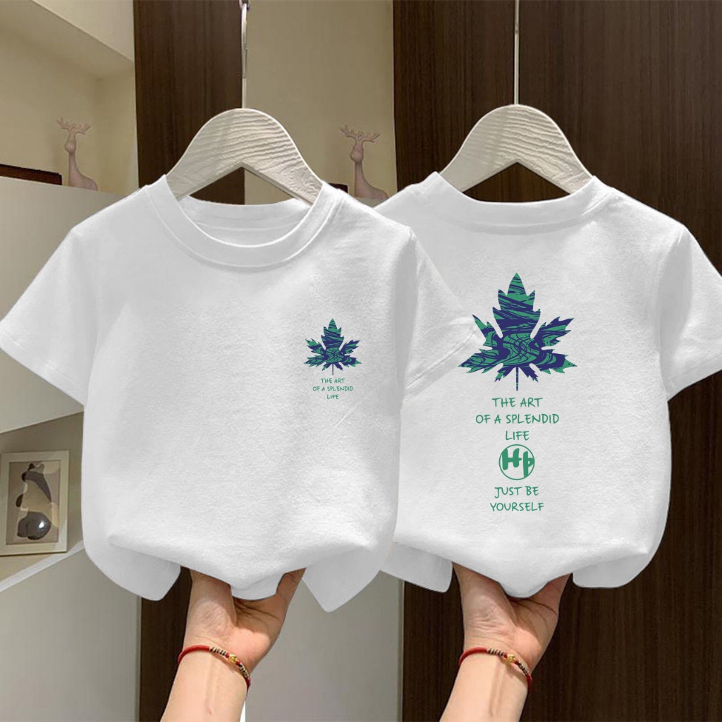 เสื้อยืดเด็กแบรนด์ NASALEE ดีไซน์เก๋ลายใบเมเปิ้ลน่ารัก สำหรับเด็ก 3-16 ปี เนื้อผ้าฝ้ายนิ่ม ใส่สบาย จ