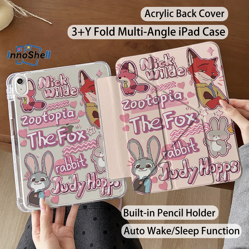 24ชั่วโมง เคส iPad Air6/7 2025 ป้องกันขอบเต็มน่ารักสําหรับ Gen10/11/9 Zootopia iPad Pro11 2018-2021