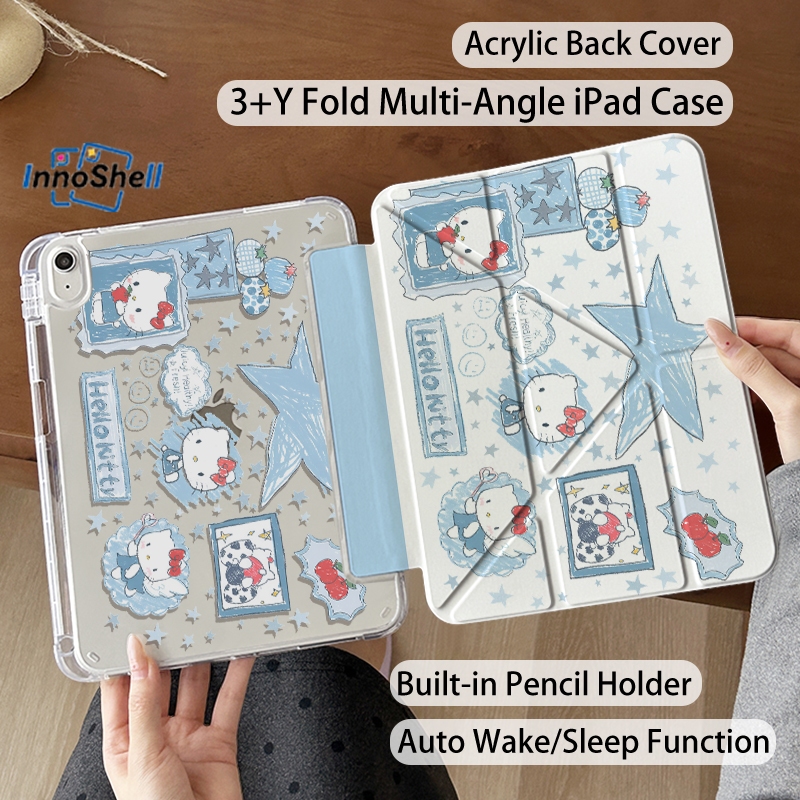 ในสต็อก Y-Fold iPad Case สําหรับ Air8 / Air7 / Gen12 พร้อมที่ใส่ดินสอ, เคส iPad แบบถอดได้สําหรับ Gen