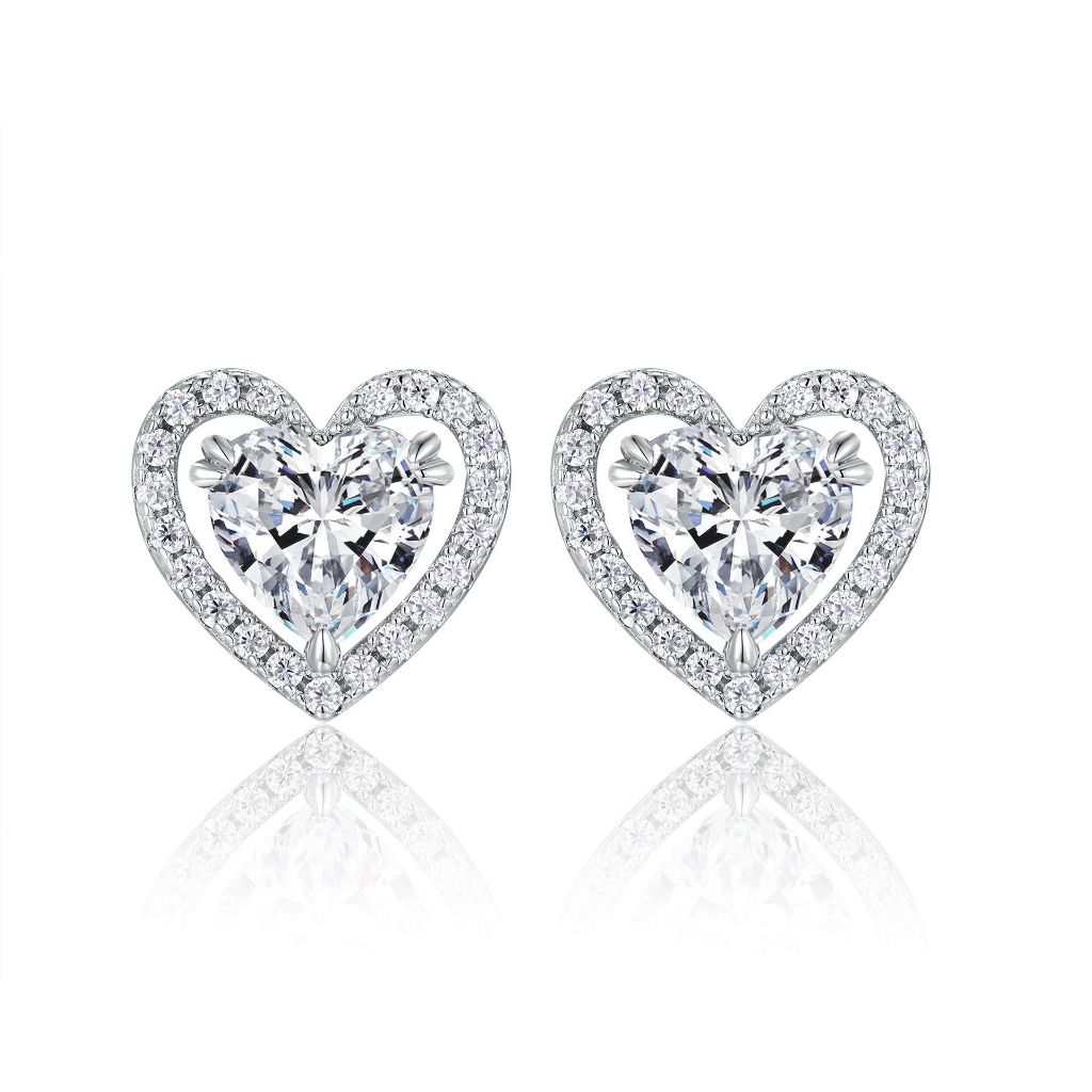 full moissanite Diamond 1ct+1ct heart moissanite Diamond stud earrings