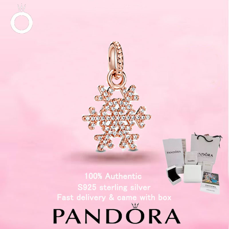 (173)New PANDORA Rose Gold Jewelry ของขวัญวันวาเลนไทน์ Top Choice Shining Snowflakes Charm