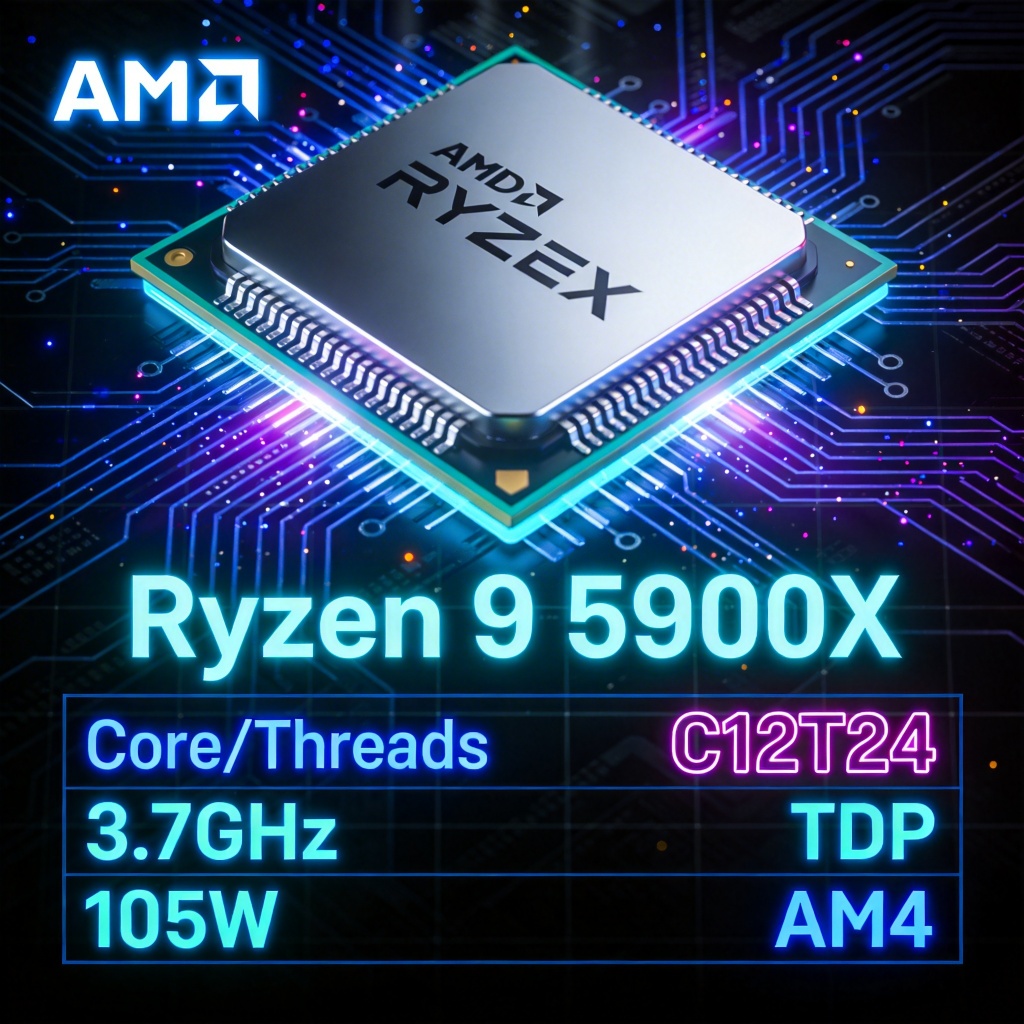 R9 5900X CPU, 12 Core 24 ด้าย, AMD-AM4, 7 Nano Craft, CPU สําหรับเล่นเกมประสิทธิภาพสูง