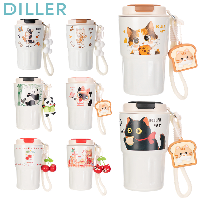 Diller (11.5oz/340ml) แก้วกาแฟสแตนเลสซับเซรามิกพร้อมฝาปิดกระติกน้ําสูญญากาศ Travel Cup D240596