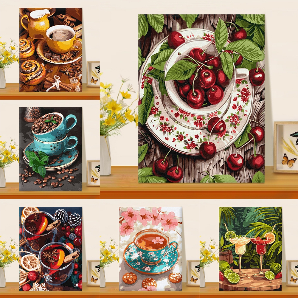 เครื่องดื่มกาแฟ / ระบายสีตามตัวเลข / ศิลปะผนัง / ภาพวาดผ้าใบ / ตกแต่งห้องนั่งเล่น / ตกแต่งบ้าน / วอลล์เปเปอร์